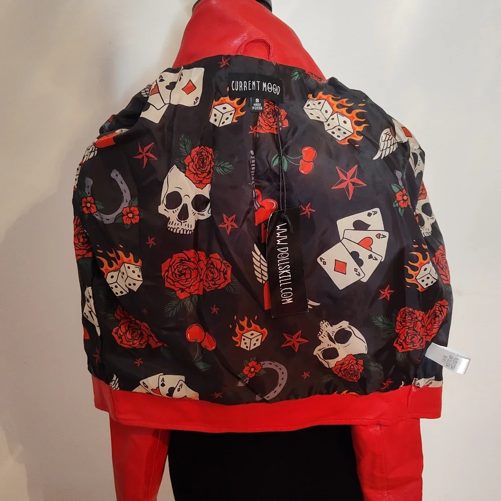 💔SOLD💔 Current Mood Born Sinner Moto Jacket - Red - Size S - Picture 7 of 13